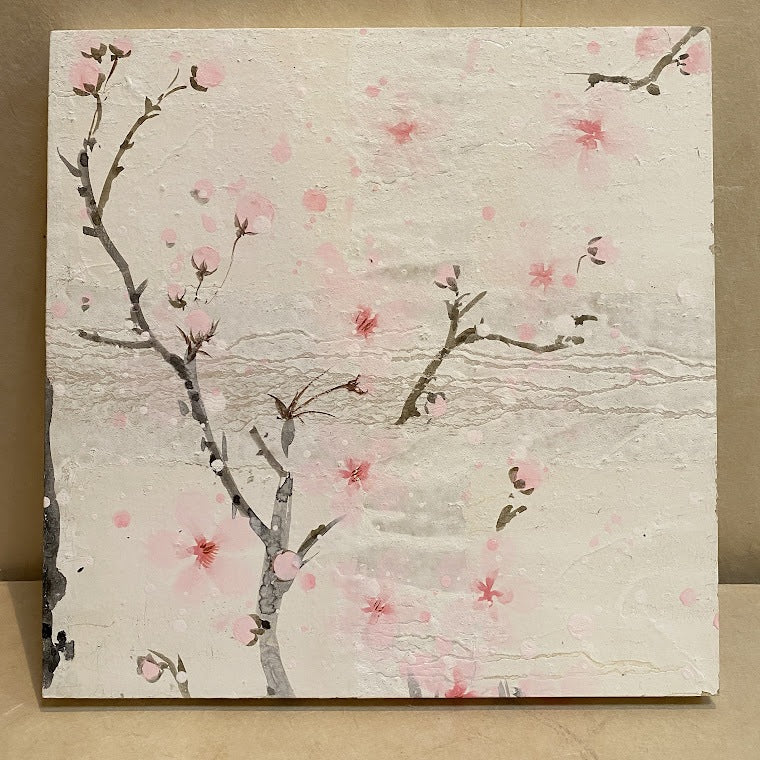 和紙アートパネル　No.21　四月の花　27.4×27.4cm