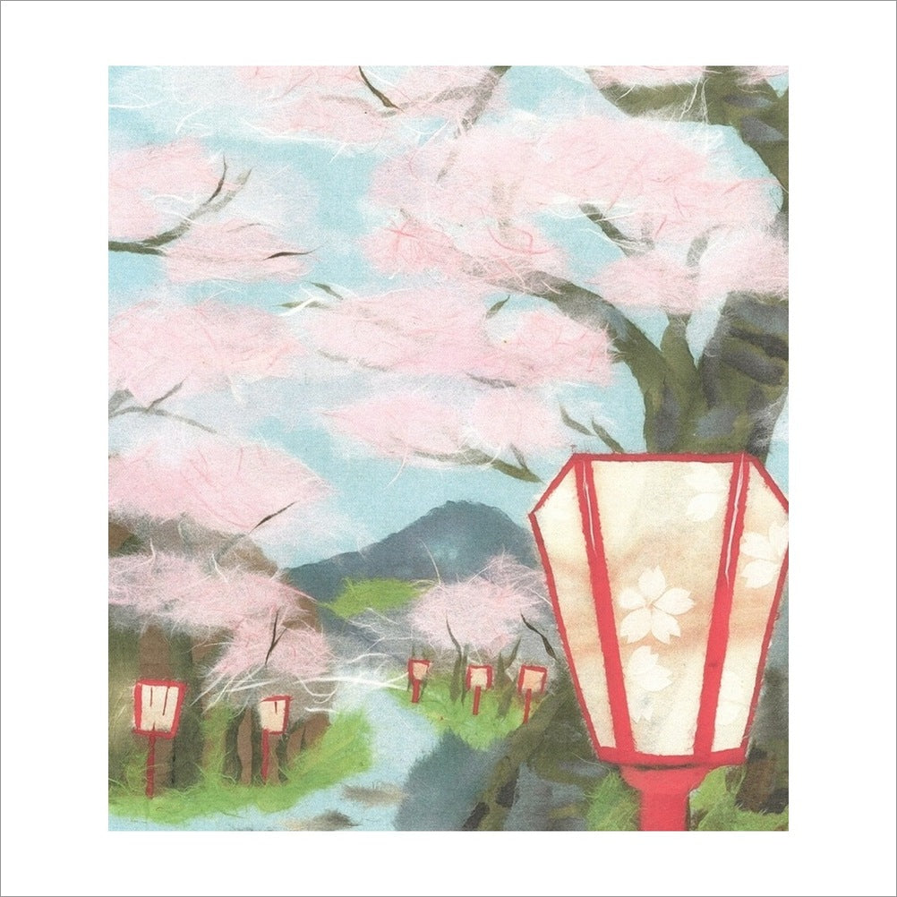 和紙のちぎり絵キット花鳥風月 （春） 「　No.023 桜並木　」 色紙サイズ 約24×27cm