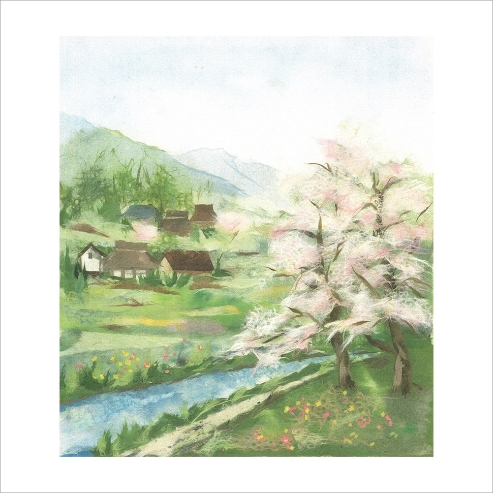 和紙のちぎり絵キット花鳥風月 （春） 「　No.283 春の小川　」 色紙サイズ 約24×27cm