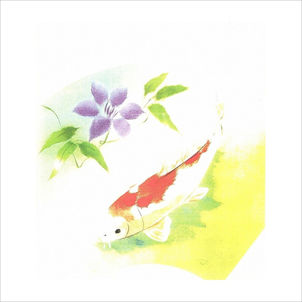 和紙のちぎり絵キット花鳥風月 （夏）  「　No.316 鯉と花　」  色紙サイズ 約24×27cm