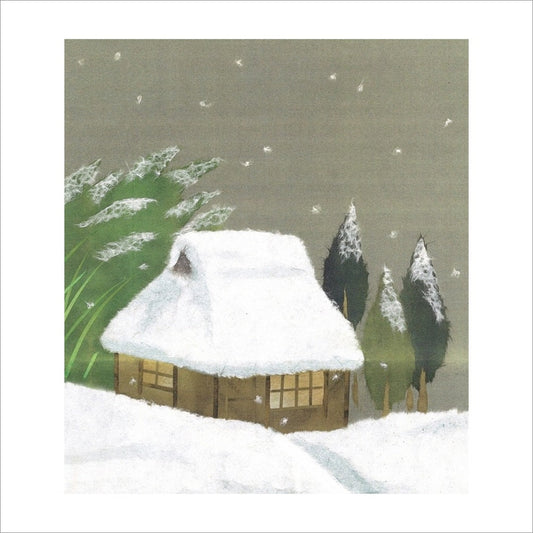 和紙のちぎり絵キット花鳥風月 （冬） 「　No.181 冬・雪・家　」  色紙サイズ 約24×27cm