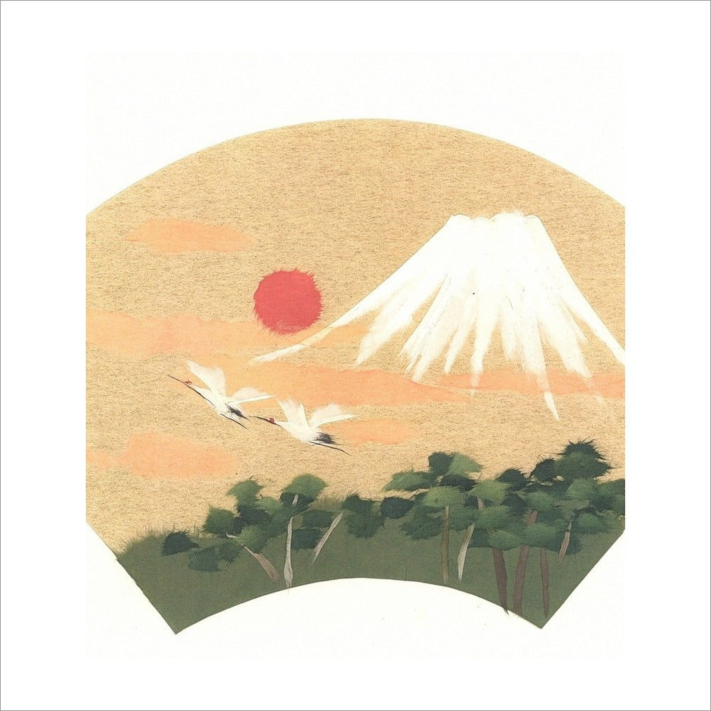 和紙のちぎり絵キット花鳥風月 （冬） 「　No.188 富士・つる　」  色紙サイズ 約24×27cm