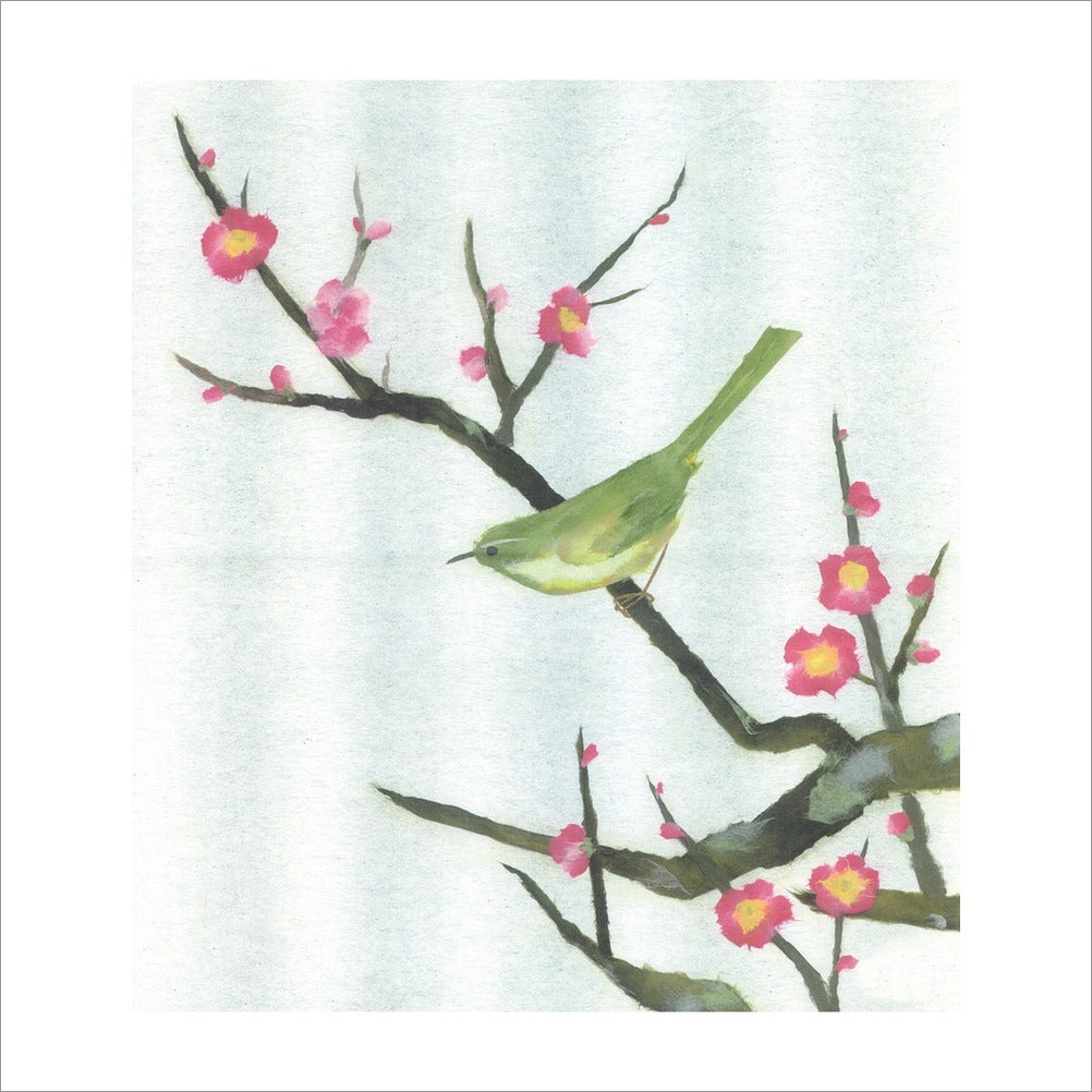 和紙のちぎり絵キット花鳥風月 （春） 「　No.192 梅に鶯　」  色紙サイズ 約24×27cm