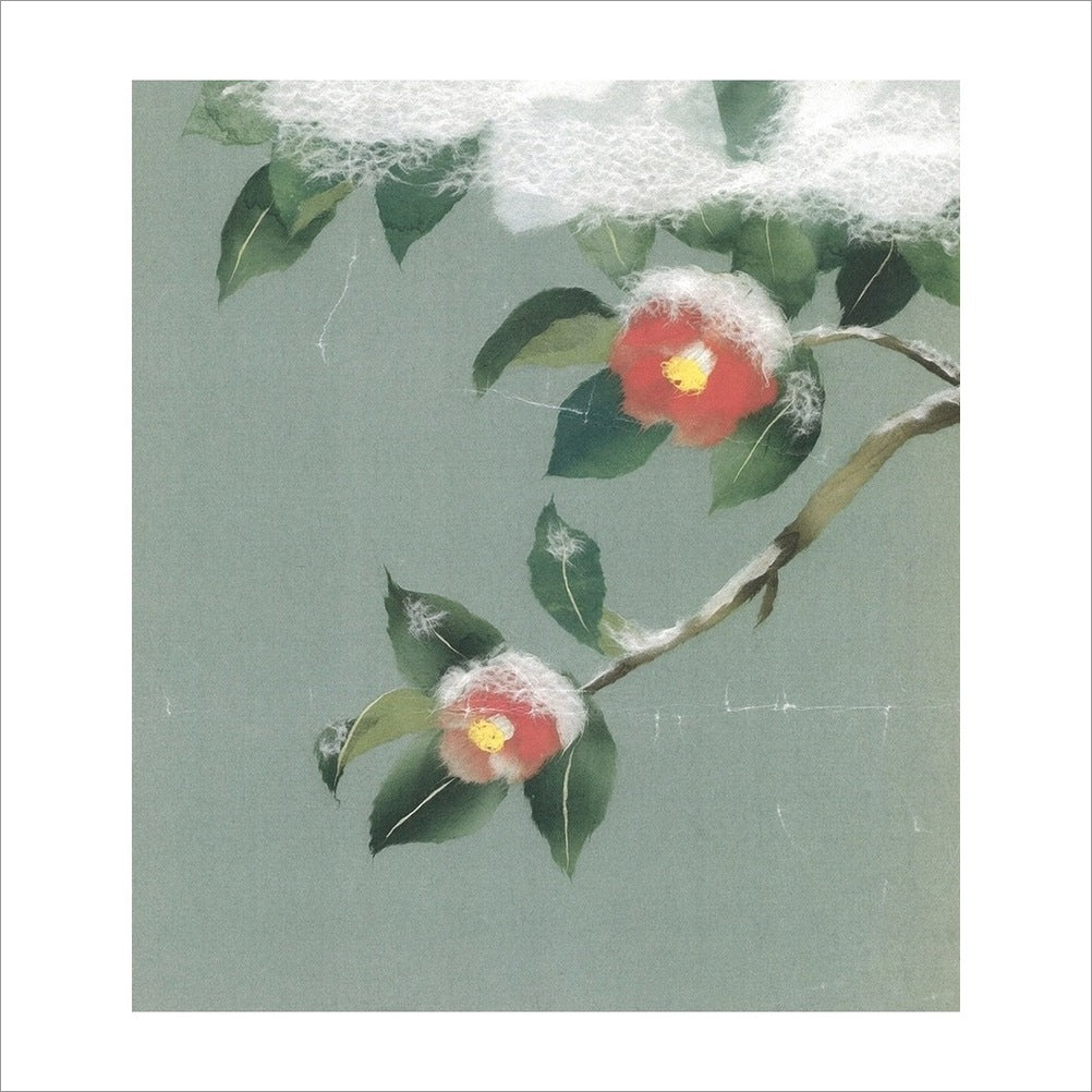 和紙のちぎり絵キット花鳥風月 （正月） 「　No.211 椿雪　」  色紙サイズ 約24×27cm