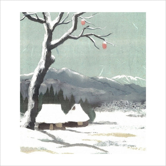 和紙のちぎり絵キット花鳥風月 （冬） 「　No.212 冬の風景（柿木）　」  色紙サイズ 約24×27cm