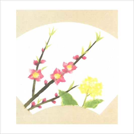 和紙のちぎり絵キット花鳥風月 （春） 「　No.217 桃・ナの花　」  色紙サイズ 約24×27cm