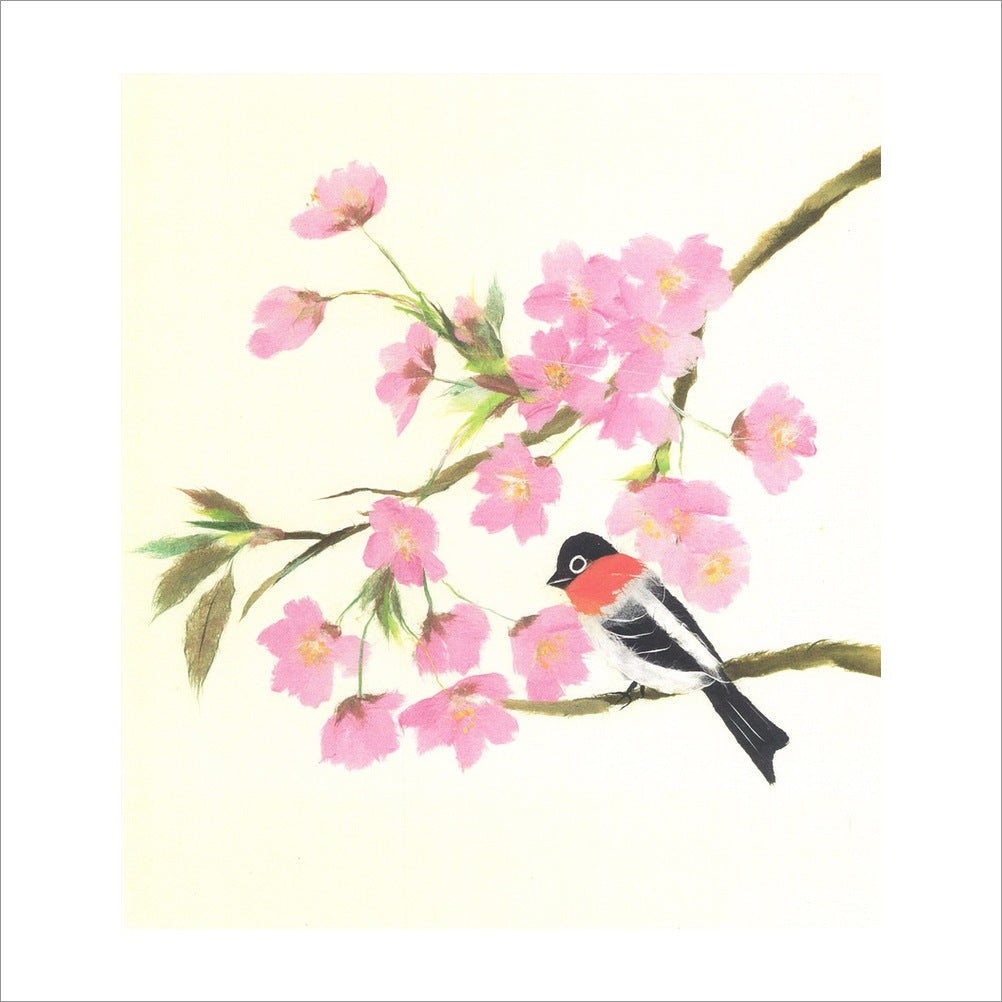 和紙のちぎり絵キット花鳥風月 （春） 「　No.218 桜・鳥　」  色紙サイズ 約24×27cm