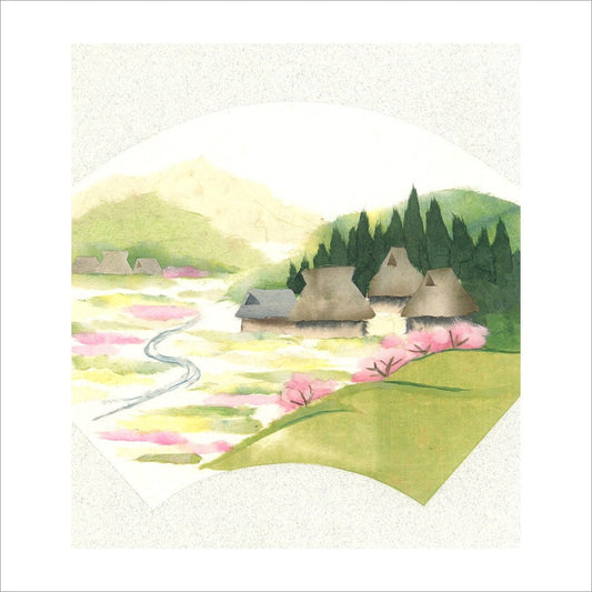 和紙のちぎり絵キット花鳥風月 （春） 「　No.322 桜風景③　」  色紙サイズ 約24×27cm